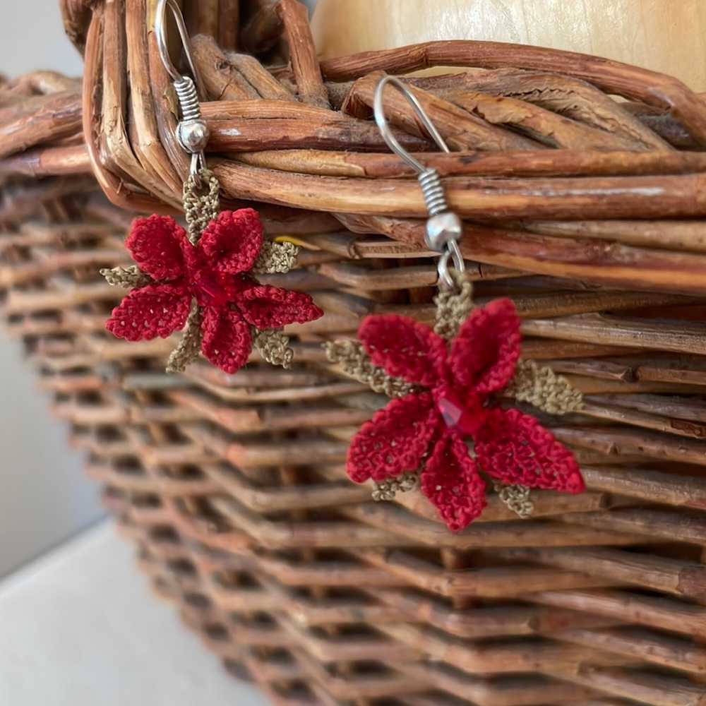Hand- crocheted flower earrings